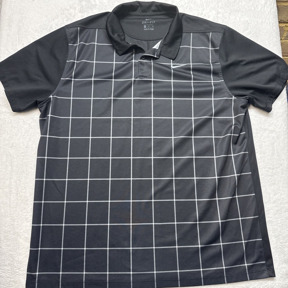 Nike Golf Polo Mens Size XL Black Line Dri Fit Performance Wicking Short Sleeve